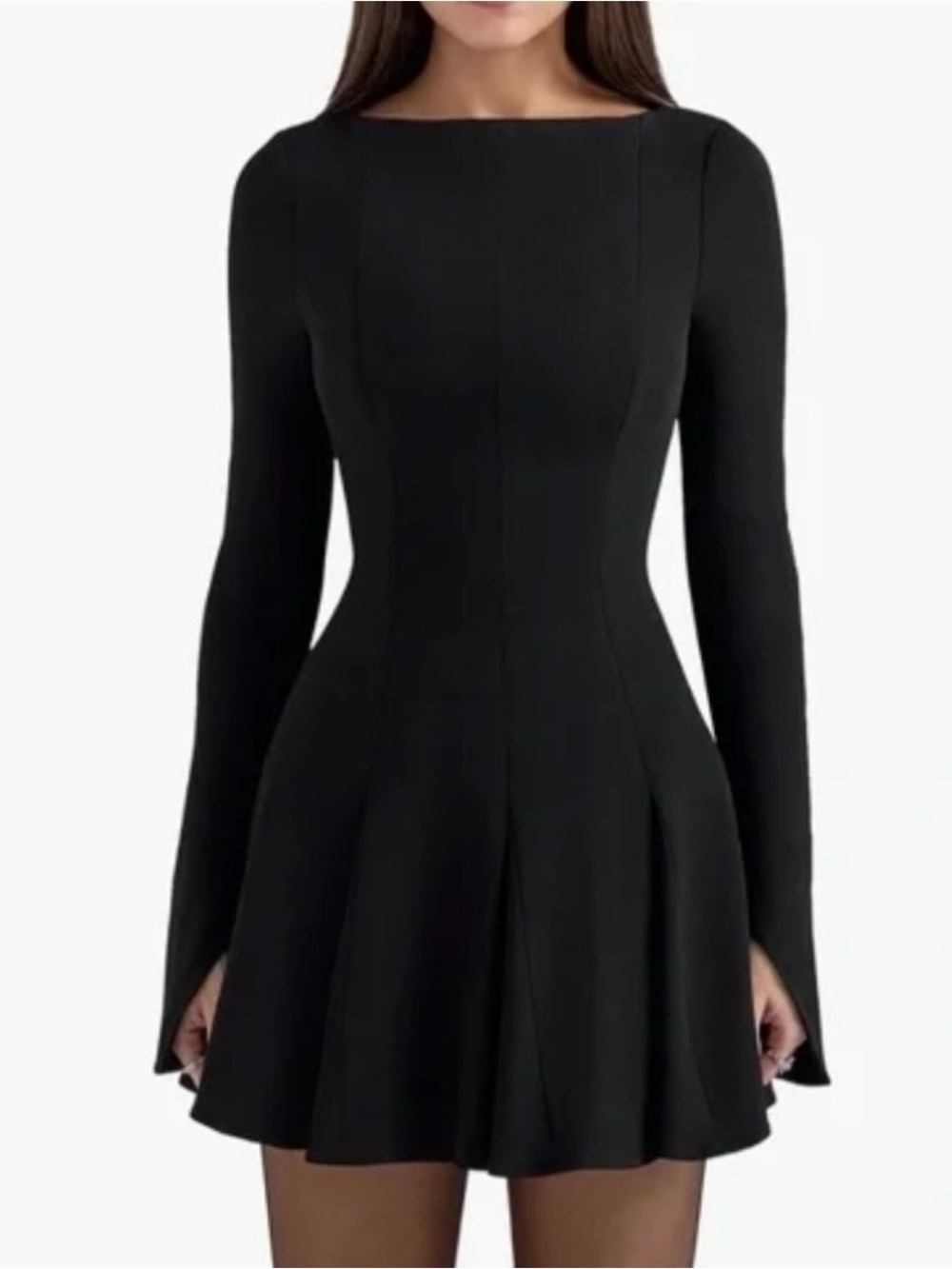 House of CB Black Long-Sleeve Fit & Flare Mini Dress